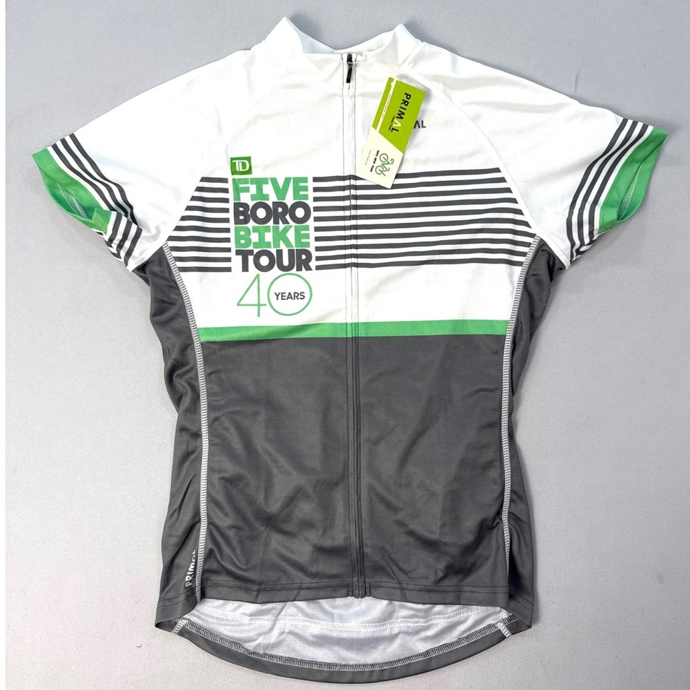 Primal Womens Five Boro Bike Tour 40 Years Cycling Jersey White Gray Green M NWT